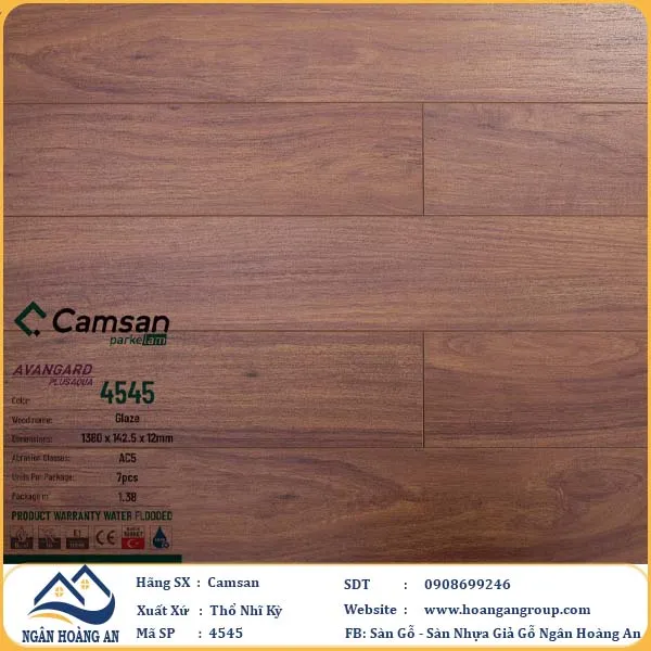 Sàn Gỗ Công Nghiệp Camsan Hèm V 4545 12mm